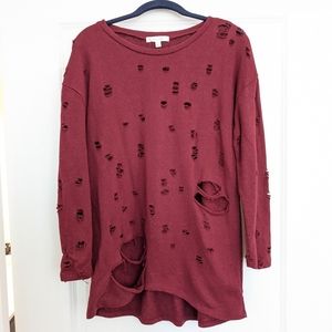 Burgundy distressed sweater